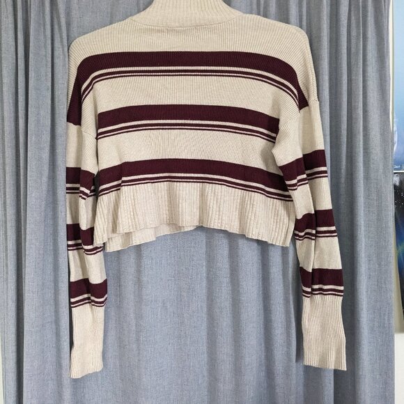 Academia Retro Preppy Arizona Cropped Sweater XXL Ribbed Cream Red Striped - Picture 5 of 7
